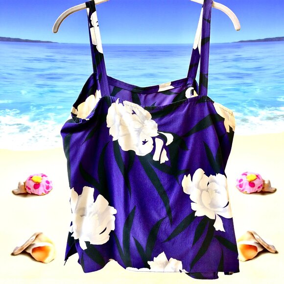 Vintage 80's Purple Floral Dressy Tank Top Cami Womens Large - Picture 10 of 11